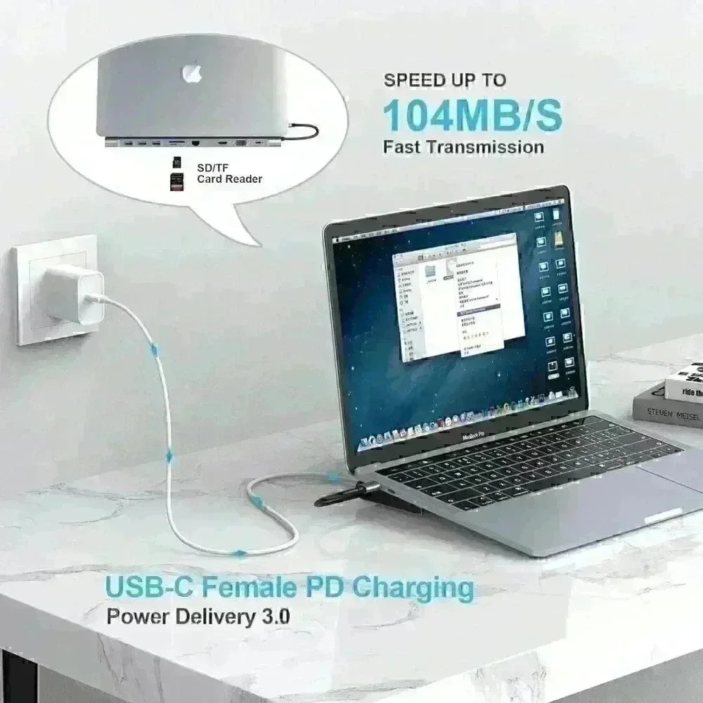 HOPDAY 10 in 1 Dual Display Laptop USB C Docking Station,USB C Hub Dock - Picture 7 of 10